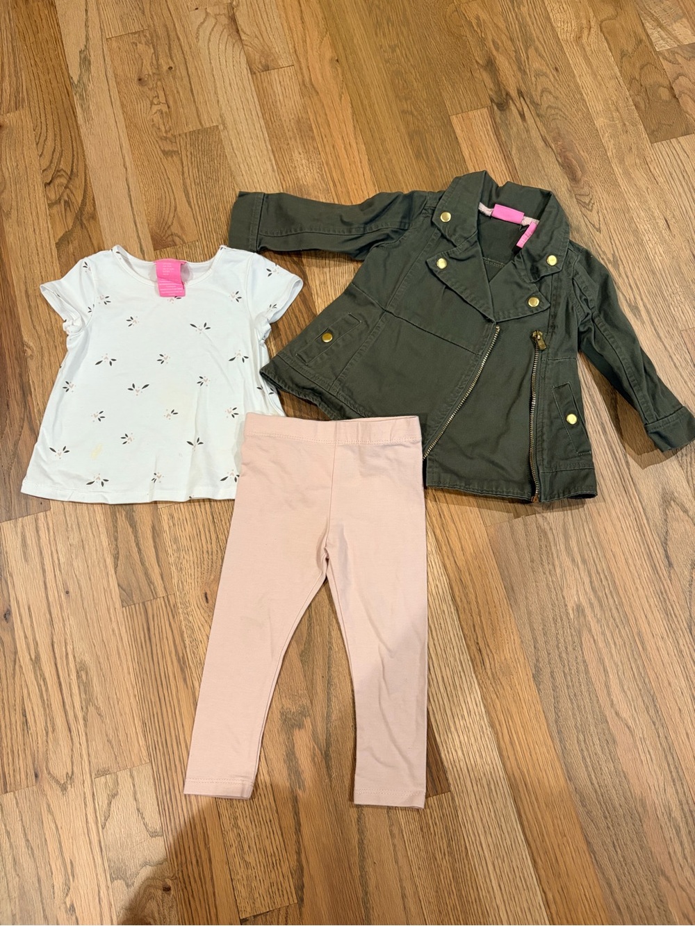 Baby girl 3 piece set with jacket, tshirt, and leggings